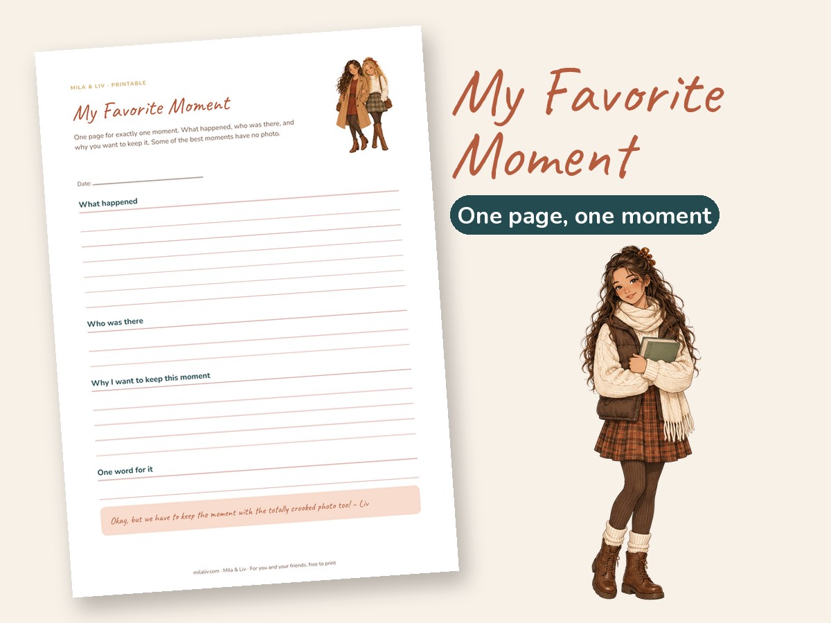 The free My Favorite Moment page with Mila