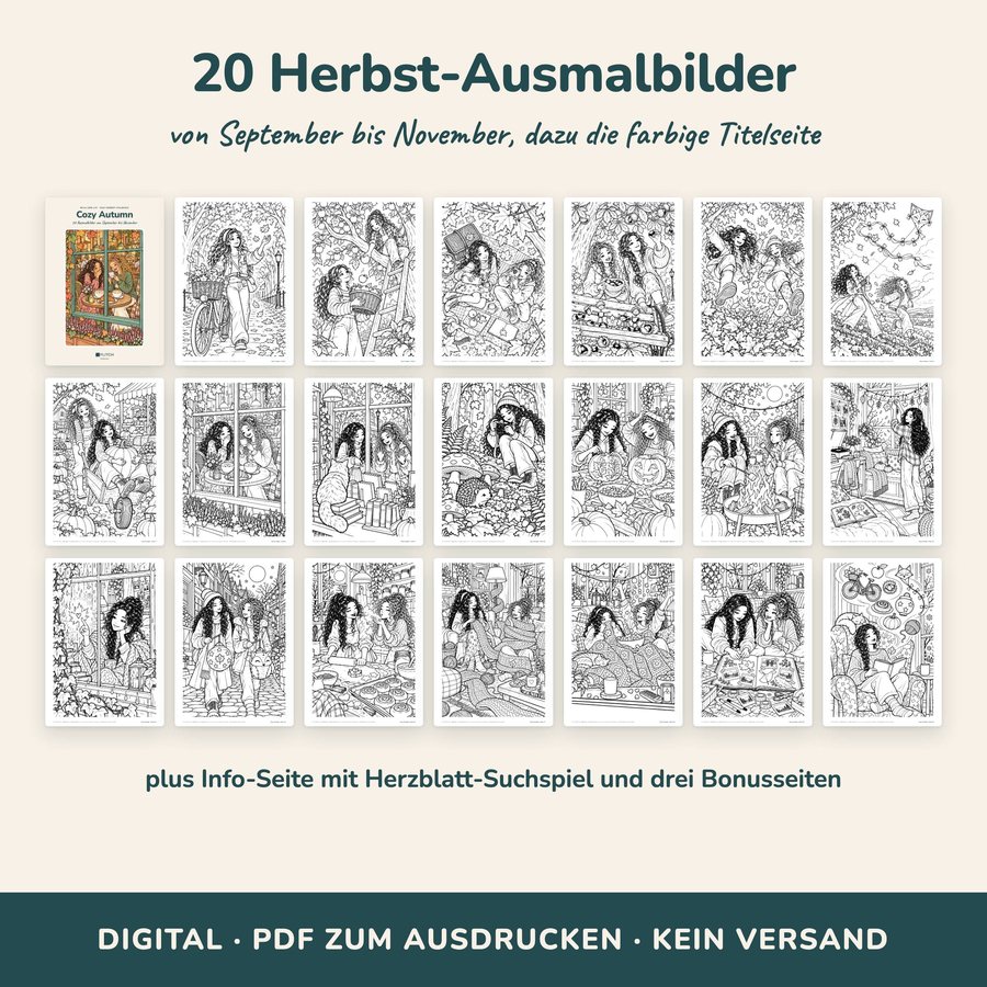 Alle 20 Seiten des Cozy Malbuchs Herbst